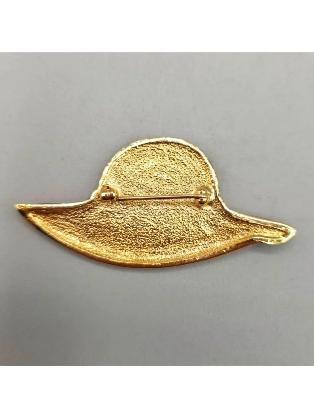 Vintage Red Hat Society Brooch Pin Red Enamel Rhinestone Gold Tone 2